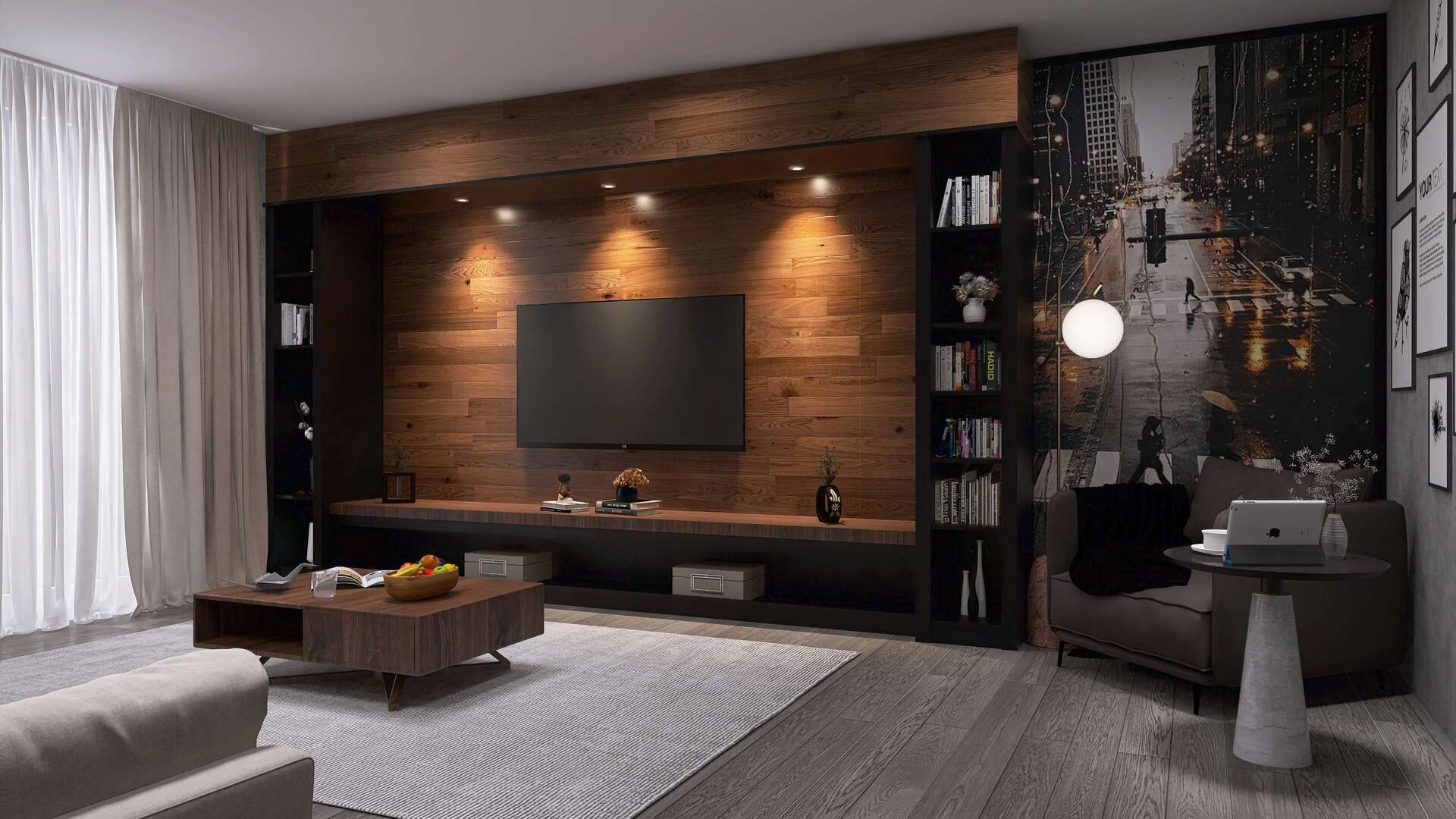Projektbild von Wohnzimmer in Holzoptik in München